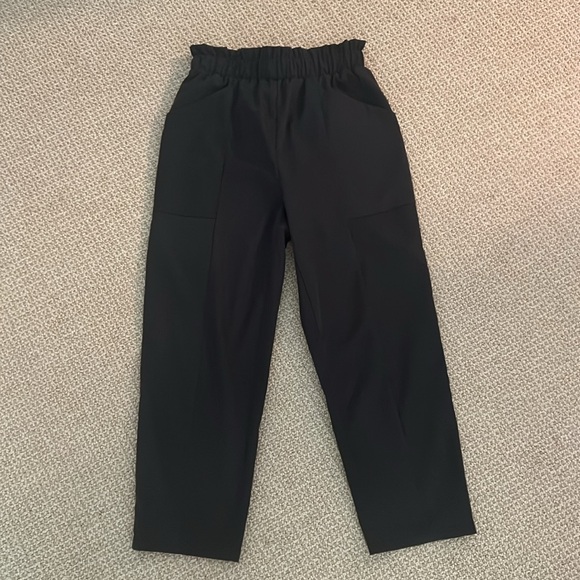 Black Paper Bag Waist Cropped Pants - Picture 1 of 5